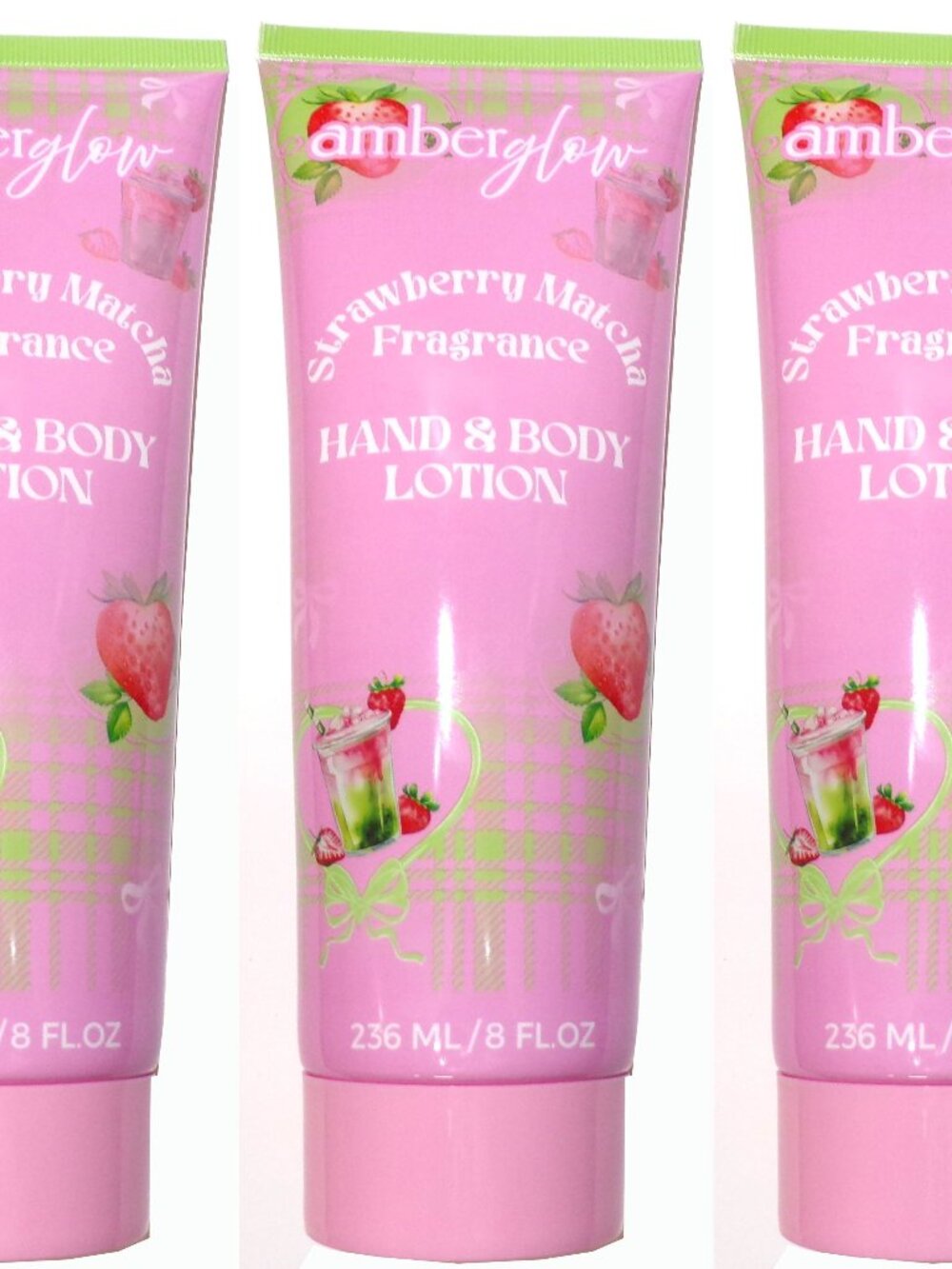 Amber Glow Strawberry Matcha Fragrance Hand & Body Lotion, 8 FL OZ (3-Pack)